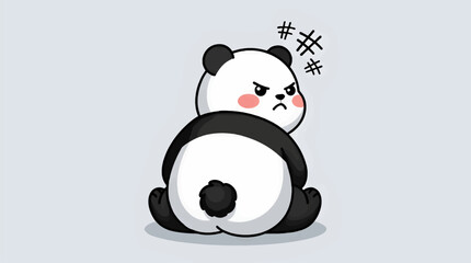 Angry Cartoon Panda Looking Back Over Shoulder, Cute Bear Character with Rosy Cheeks and Grumpy Expression, Funny Vector Illustration with Hash Symbol Anger Sign on Isolated Background © Ardi Art Studio