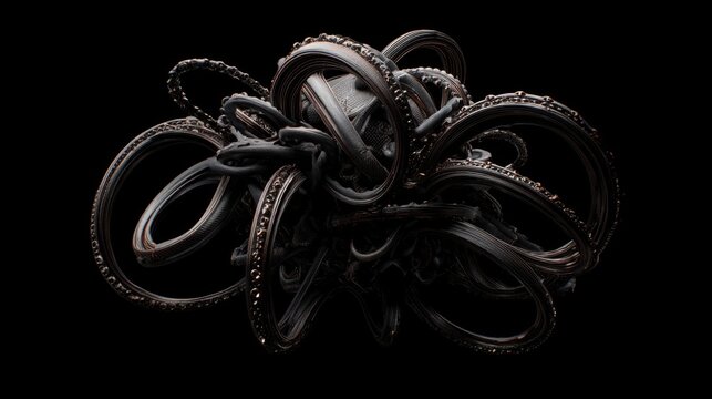 Dark black stretchy slime tangled tumor-like structure. Futuristic biotech horror object like a virus, 3d rendering abstract design element
