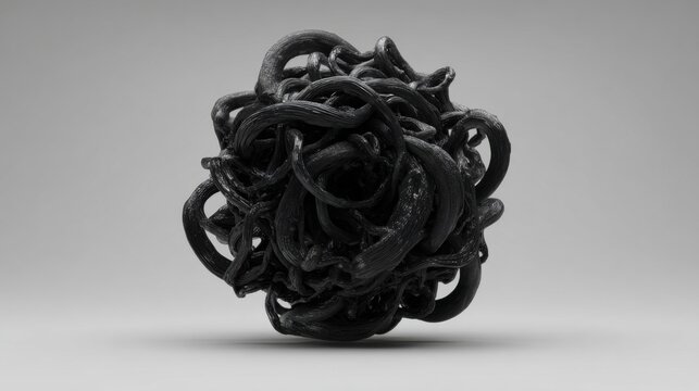 Dark black stretchy slime tangled tumor-like structure. Futuristic biotech horror object like a virus, 3d rendering abstract design element
