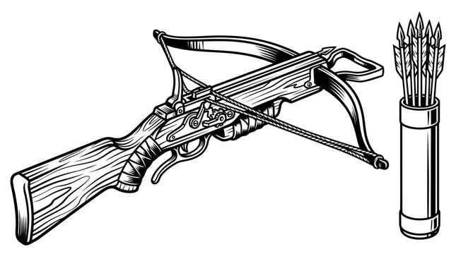 Premium vector illustration of a crossbow with arrows in a quiver on a clean background