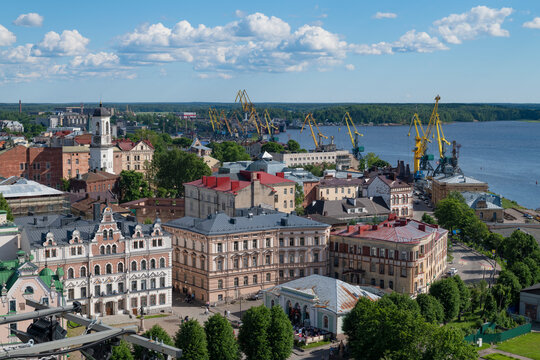 Landscape of the old town on a sunny June day. Vyborg