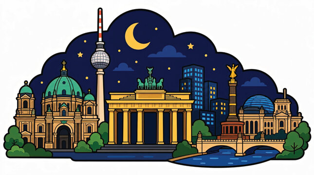 Brandenburg Gate at Nighttime Berlin.