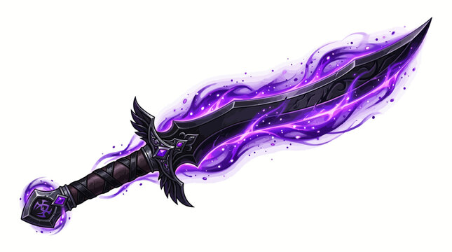 A shadow assassin wields a curved sword with purple flames in a dark fantasy setting