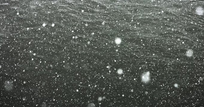 Natural snow particles in the air