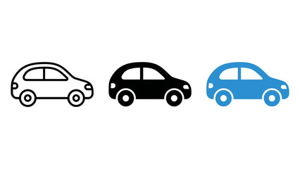 Obraz premium Set of car icons in different styles, including outline, solid black, and blue flat design, vector illustration