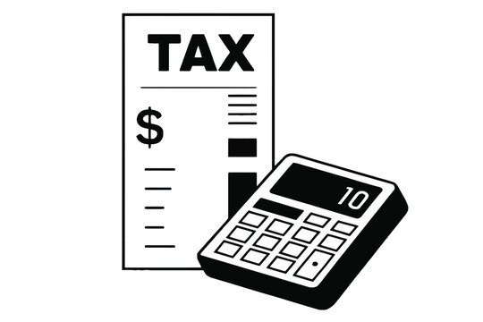 Tax form document and financial calculator icon with calculator