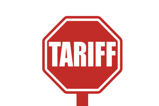 Red stop sign icon with tariff text regulation octagonal business