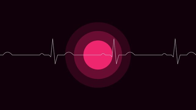 Ekg heartbeat monitor pulse line animation with pulsing pink circle background, medical