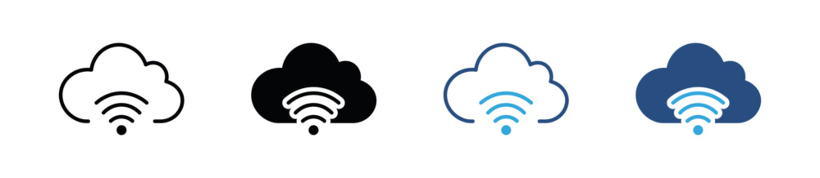 Cloud with WiFi Icon Set. Wireless Connectivity, Internet Access and Cloud Networking Symbols. Vector Illustration.