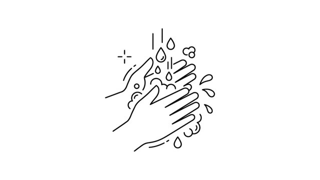 A line drawing of hands washing with soap.