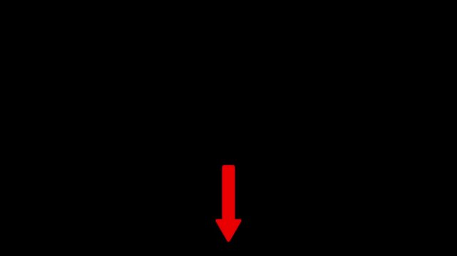Red arrow pointing downwards on black background horizontal composite footage