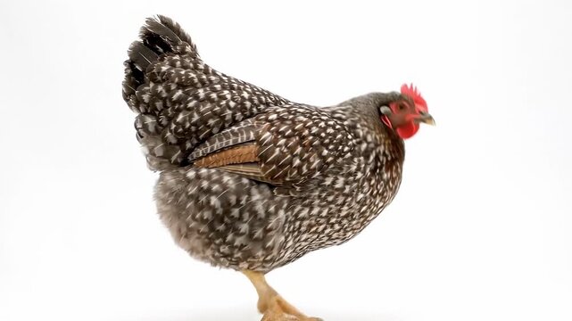 Plymouth Rock Hen Standing Isolated on White Background.