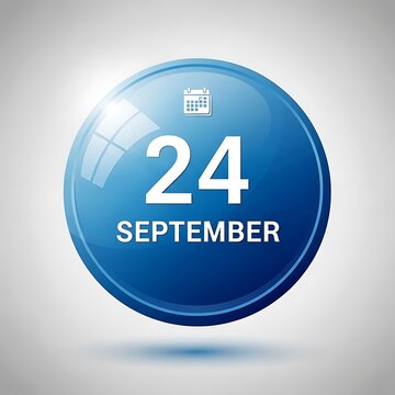Modern blue globe icon with date 24 september and calendar symbol
