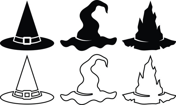 Witch hats collection black silhouette vector graphics