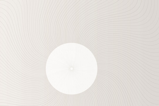 Beige background, with swirling radial, lines and a, central white circular, focal point, pattern