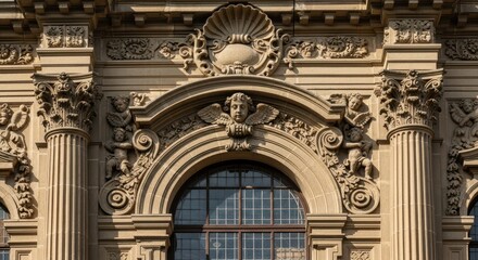 Fototapeta premium Ornate Architectural Detail of a Grand Building Facade.