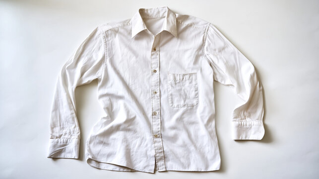 A pristine long sleeve white dress shirt displayed on a clean background perfect for fashion and apparel photography