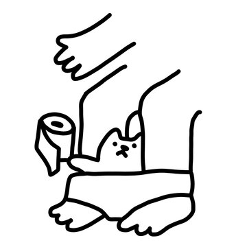Edgy minimalist line art: cat in dropped underwear