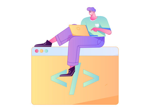 Programming teaching development flat character vector concept operation hand drawn illustration
