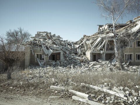 Destroyed houses, Kupyansk, Kharkiv Oblast, Ukraine