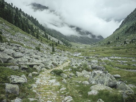Historical sower's path along which Holocaust survivors travelled from Austria to Italy in 1947 in order to embark for Palestine, Krimmler Tauern, Pinzgau, Salzburg, Austria