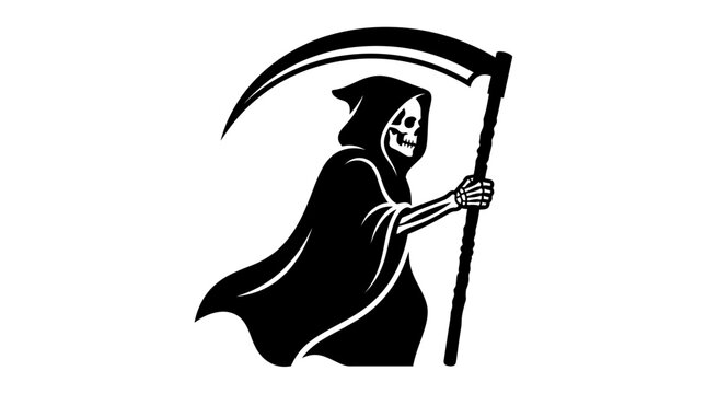 Grim reaper silhouette holding scythe side.