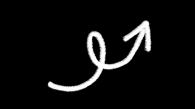 Spiral hand drawn white arrow doodle animation on transparent background. Alpha channel included