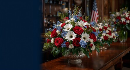 Fototapeta premium Capture exquisite Memorial Day flowers displayed in elegant arrangements that symbolize national � Holiday Celebration and Festive Concept for Seasonal Marketing