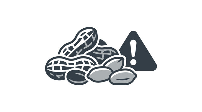 A graphic illustration of peanuts with a warning sign indicating an allergen alert.