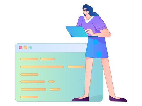 Programming teaching development flat character vector concept operation hand drawn illustration
