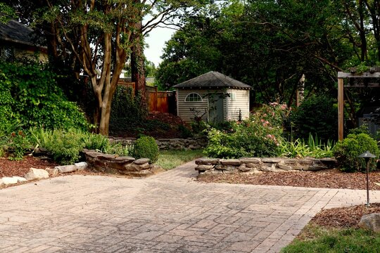 Shed on beautifully landscaped area