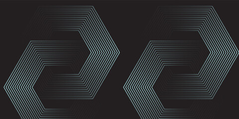 Dynamic turquoise neon hexagonal lines form a striking geometric pattern on a black background, evoking modern technology, futuristic design, and digital aesthetics © Sahimah