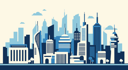 Fototapeta premium City Skyline Urban Landscape Illustration.