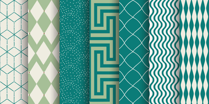 Elegant Teal Geometric Seamless Pattern Set with Modern Abstract Vector Backgrounds,