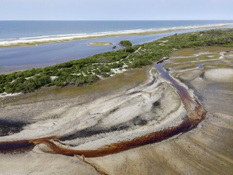Landscape in Loango National Park, Parc National de Loango, Atlantic Ocean, aerial view, Ogoou&eacute;-Maritime Province, Gabon