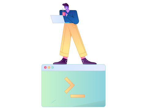 Programming teaching development flat character vector concept operation hand drawn illustration
