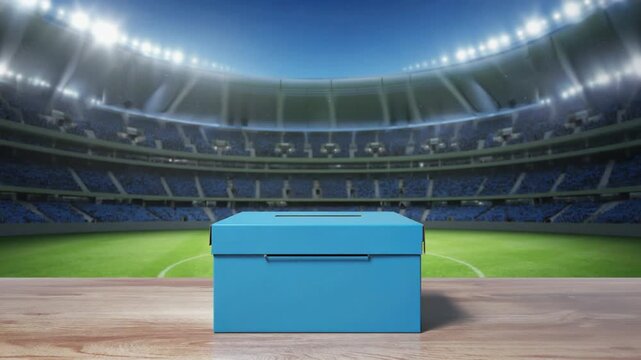 Ballot box in a football stadium. Elections.
