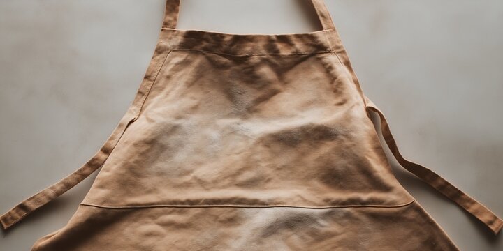 Extreme close-up of a ceramic artist's apron in terracotta linen