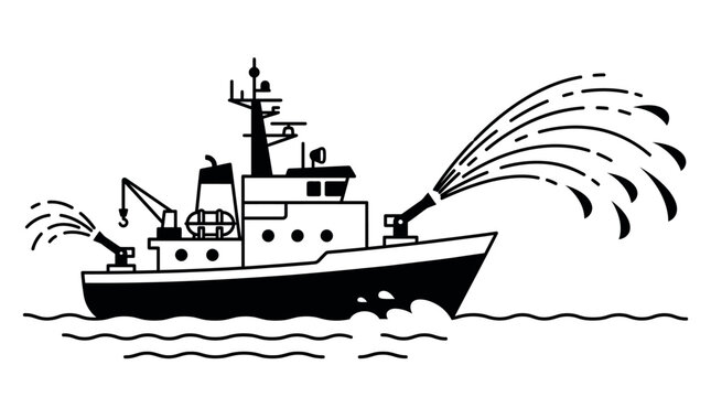 Fireboat vessel spraying water during emergency response