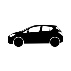 Fototapeta premium Black silhouette of a modern compact hatchback car in profile view, isolated on a white background, automotive