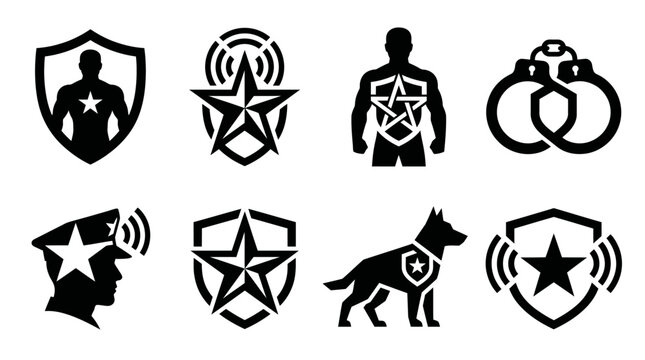 Law enforcement and private security icon set with shield and star
