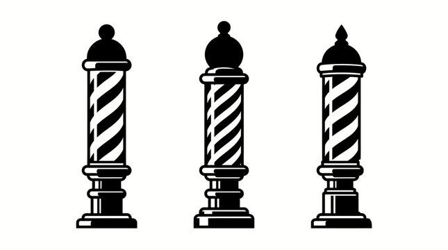 Classic barber pole icons with vintage striped design