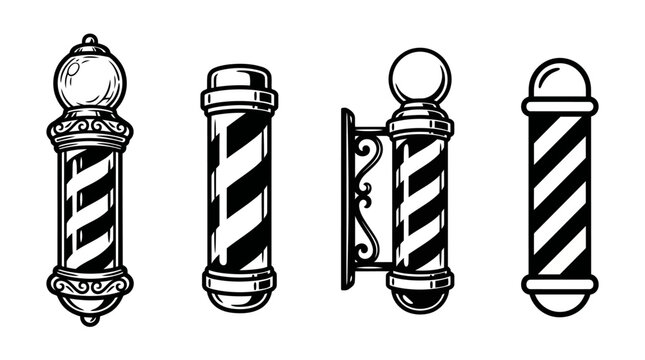 Classic barber pole icons for hair salon branding and signs