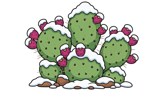 Prickly Pear Cactus with Red Fruits.