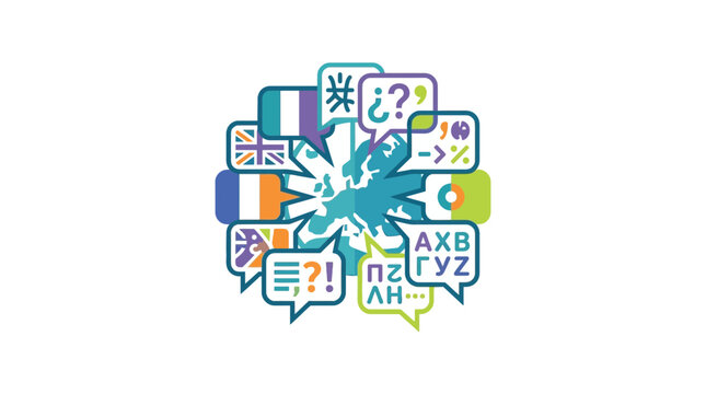 Global Communication: Multilingual Speech Bubbles and World Map