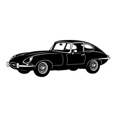 Fototapeta premium Black silhouette of a classic vintage sports car isolated on a white background, for automotive and, retro vehicle themes