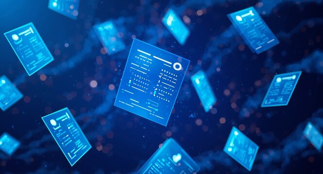 Vivid floating surveys and feedback forms represent customer interactions, designed holographically in � E-Commerce and Online Shopping Concept for Digital Retail