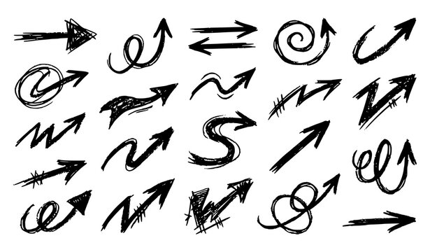 Playful cartoon arrow doodles vector set cute pop art comic book directional indicators