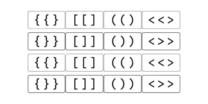Set of various bracket types including curly square round and angle brackets isolated for coding syntax