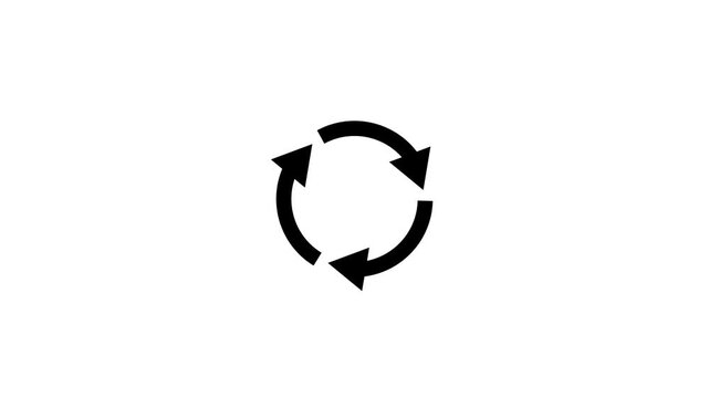 Circular arrow icon rotating on white background demonstrating continuous loop animation rotation cycle